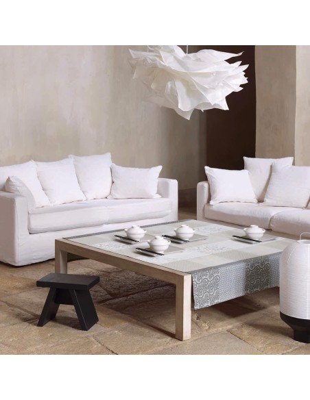 Tissu enduit Fleurs de Kyoto Brume Laize 155cm Le Jacquard Français