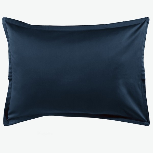 Taie d'oreiller rectangle en satin de coton uni Teophile Marine