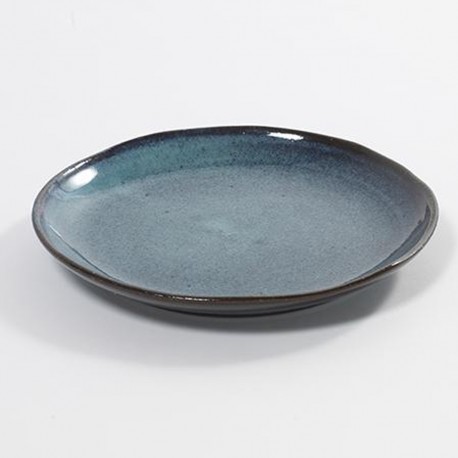 Assiette 22 cm grès émaillé Aqua Bleu tacheté, Serax