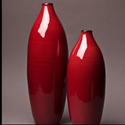 Ensemble vase bouteille design céramique Collection Sud rouge, Atelier Romain Bernex