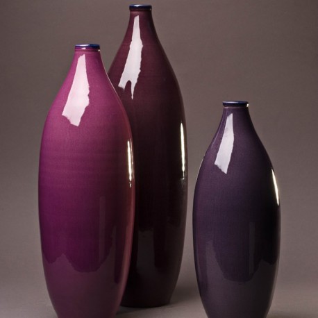 Ensemble Vase bouteille design céramique Sud aubergine, framboise et violette, Bernex