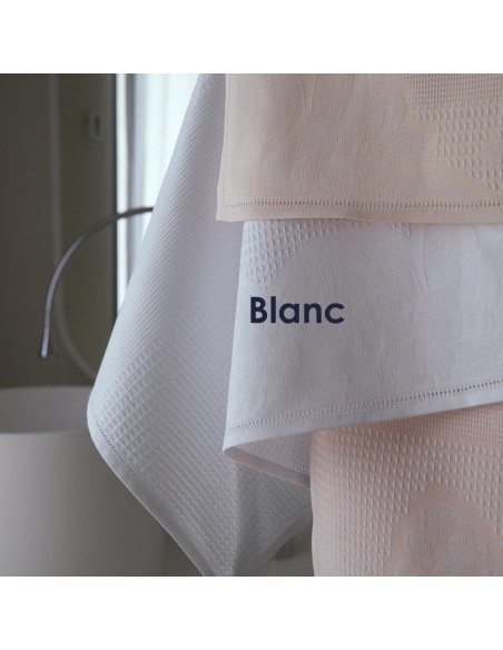 Serviette de Bain nid d'abeilles pur coton Volupté, Blanc