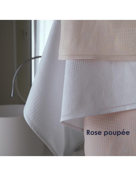 Serviette de Bain nid d'abeilles pur coton Volupté, Rose poupée