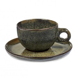 Tasse et sous-tasse à thé 25cl en grès émaillé Surface Indi Grey, Serax par Sergio Herman (par 4)