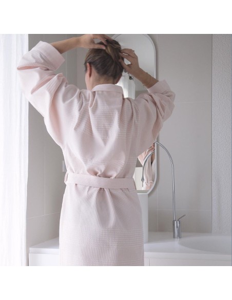 Peignoir de bain femme nid d'abeilles Volupté Rose poupée, Le Jacquard Français