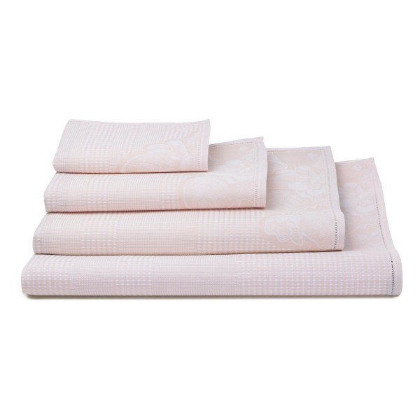 Serviettes de bain nid d'abeilles Volupté Rose poupée, Le Jacquard Français