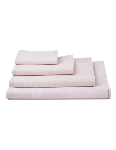 Serviettes de bain nid d'abeilles Volupté Rose poupée, Le Jacquard Français
