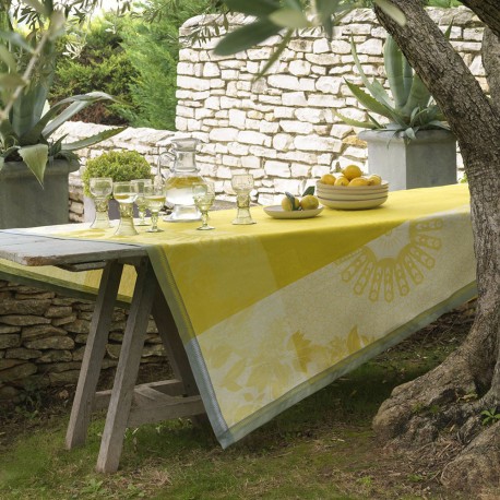 Petit Carré déco pur lin Jardin d'orient Cedrat, Le Jacquard Français