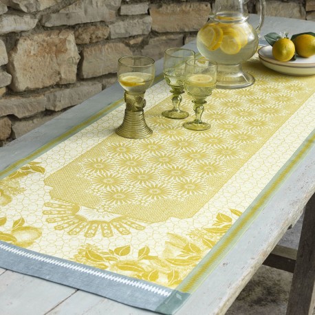 Chemin de table pur lin Jardin d'orient Cedrat, Le Jacquard Français