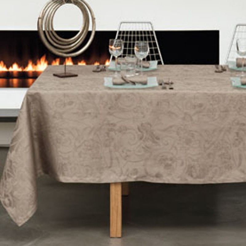 nappe sur mesure, pur lin, taupe, grande largeur - Jacquard Français