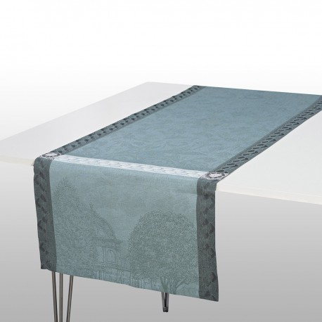 Chemin de table pur lin Symphonie Baroque Fumée, Le Jacquard Français