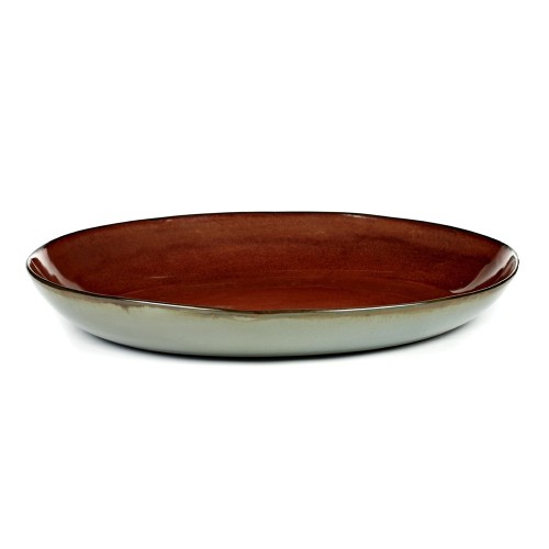 Plat de service rond  35.5cm grès émaillé Terres de rêves Rust/Smokey blue, Serax par Anita Le Grelle