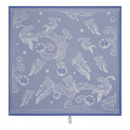 Serviette de plage nid d'abeilles Océanique Bleu marine 200x200cm, Le Jacquard Français