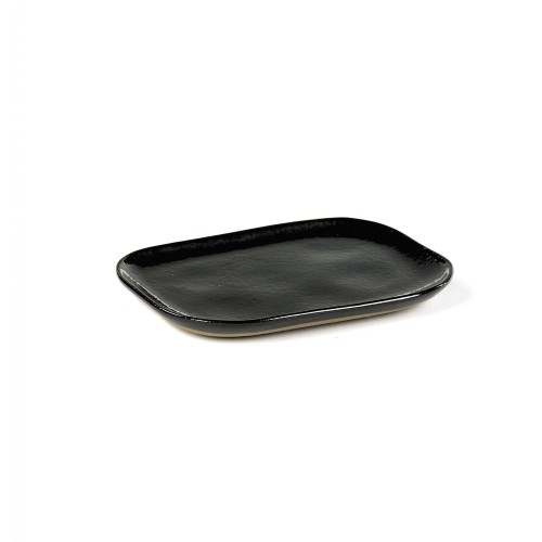 Assiette plate rectangulaire grès émaillé N°3 M Noir d'encre Merci, Serax