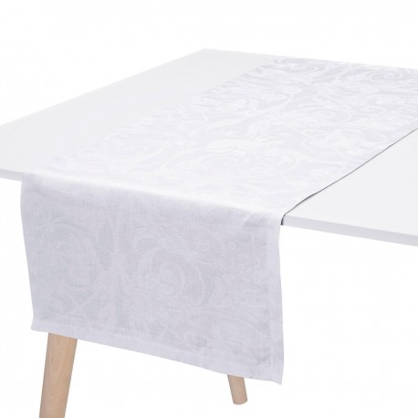 Chemin de table pur lin Tivoli Blanc, Le Jacquard Français