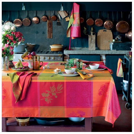 Nappe enduite, campagne, jardin, madras, orange, coton enduit, qualité