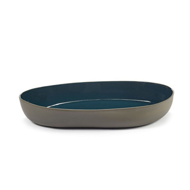 plat de service, ovale, design, ceramique, grès, bleu - RURAL Serax