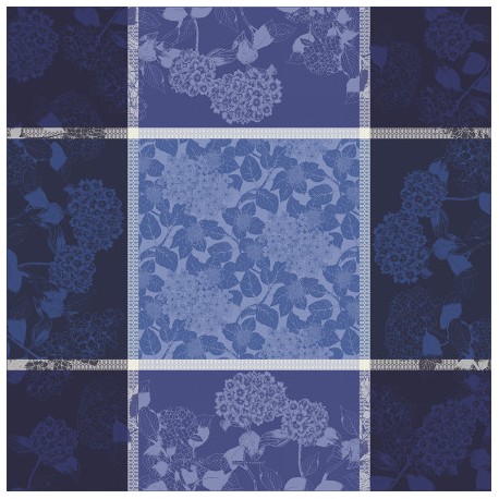 Petit carré déco anti tache coton Bio Hortensias Bleu, Garnier-Thiébaut