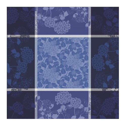 Petit carré déco anti tache coton Bio Hortensias Bleu, Garnier-Thiébaut