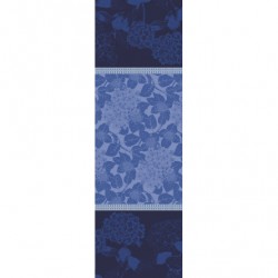 Chemin de table anti tache coton Bio Hortensias Bleu, Garnier-Thiébaut