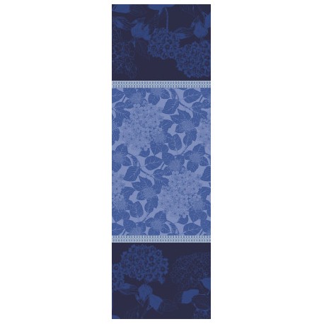 Chemin de table anti tache coton Bio Hortensias Bleu, Garnier-Thiébaut