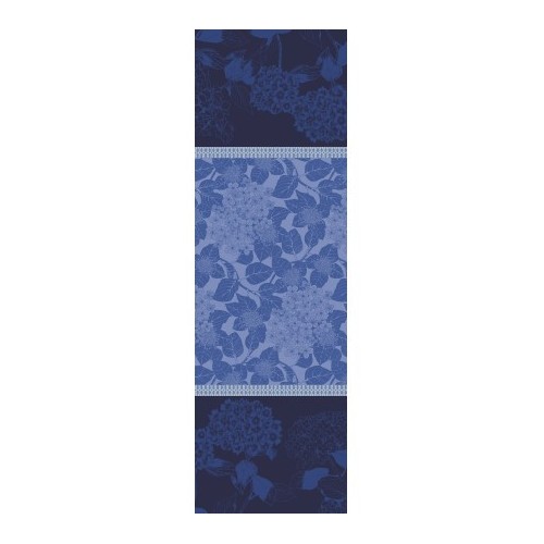 Chemin de table anti tache coton Bio Hortensias Bleu, Garnier-Thiébaut
