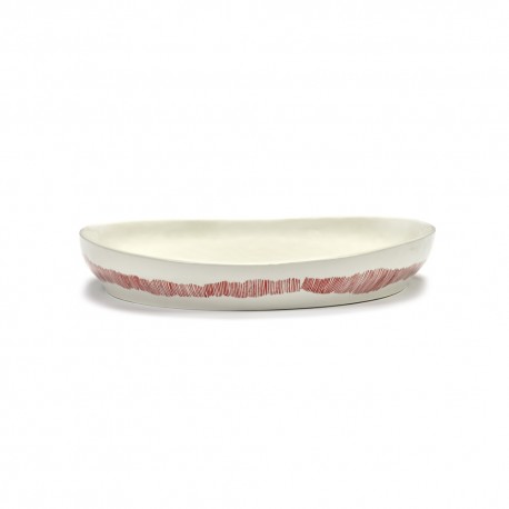 Feast Ottolenghi - Plat rond creux grès 36cm Tourbillon Blanc/Rouge