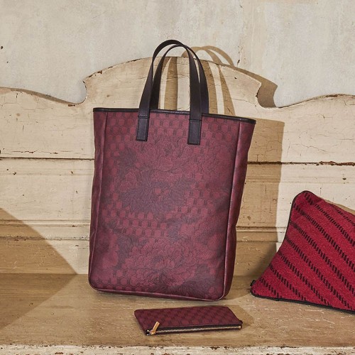 Sac cabas porté main Première Pivoine Bordeaux, Le Jacquard Français