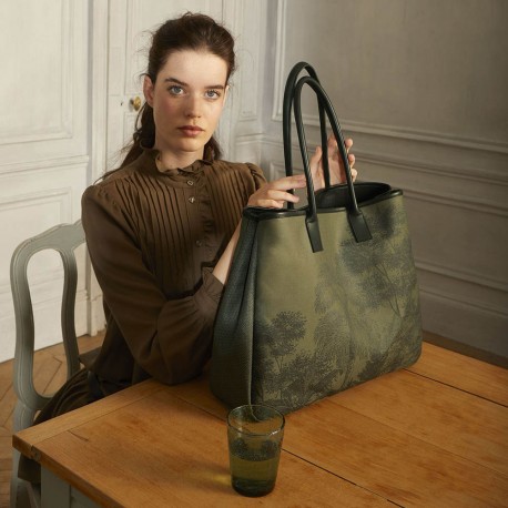 Sac cabas porté épaule Première Paysage Vert, Le Jacquard Français