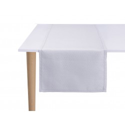 Chemin de table pur lin Portofino Géo Bianco, Le Jacquard Français