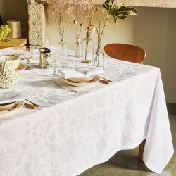 Nappe sur mesure antitache coton/lin Mille Giverny Blanc laize 180cm, Garnier-Thiébaut