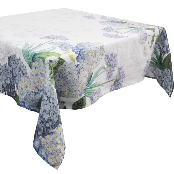 Nappe imprimée métis lin/coton antitache Jardin de Bretagne Bleu, Garnier-Thiébaut