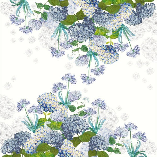 Petit carré déco imprimé métis lin/coton antitache Jardin de Bretagne Bleu, Garnier-Thiébaut