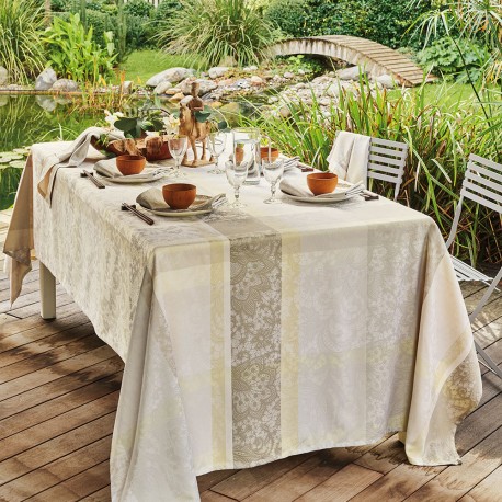 Nappe damassée coton Mille Dentelles Naturel, Garnier-Thiébaut