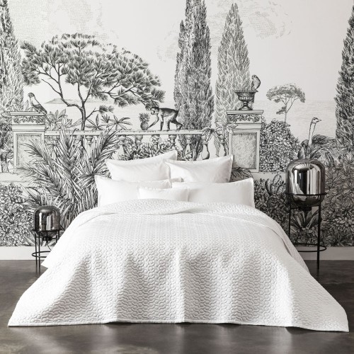 Couvre lit matelassé uni réversible satin de coton Bio Poésie blanc Neige, Alexandre Turpault
