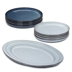 Service Dinner céramique assiettes plates, dessert et plat ovale Pure Bleu, Pascale Naessens (9 pièces)