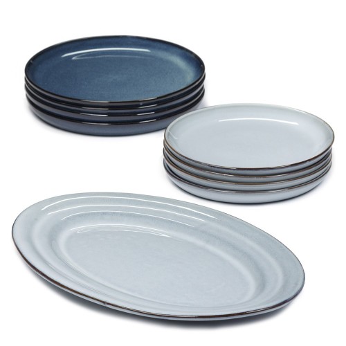 Service Dinner céramique assiettes plates, dessert  et plat ovale Pure Bleu, Pascale Naessens