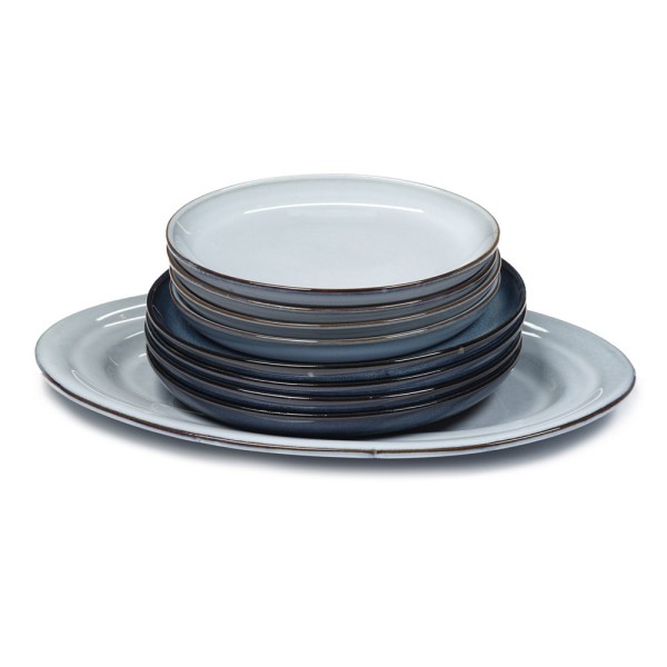 Service Dinner céramique assiettes plates, dessert  et plat ovale Pure Bleu, Pascale Naessens