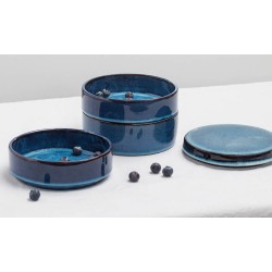 Service Apéro 3 coupelles et couvercle céramique empilables D14cm Pure Bleu indigo, Pascale Naessens