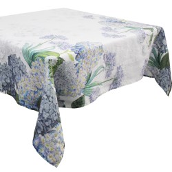 Tissu sur mesure antitache pur lin Jardin de Bretagne Bleu en 180cm, Garnier-Thiébaut