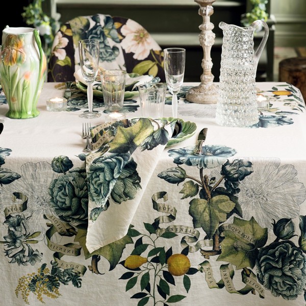 Serviettes de table  imprimées métis lavé lin/coton Giardino Naturel, Garnier-Thiébaut
