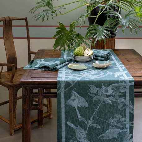 Chemin de table pur lin Volière Végétal, Le Jacquard Français