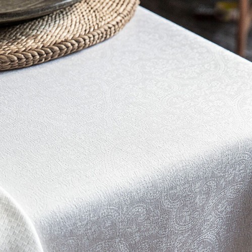 Nappe Portofino Fiori Bianco pur lin, Le Jacquard Français