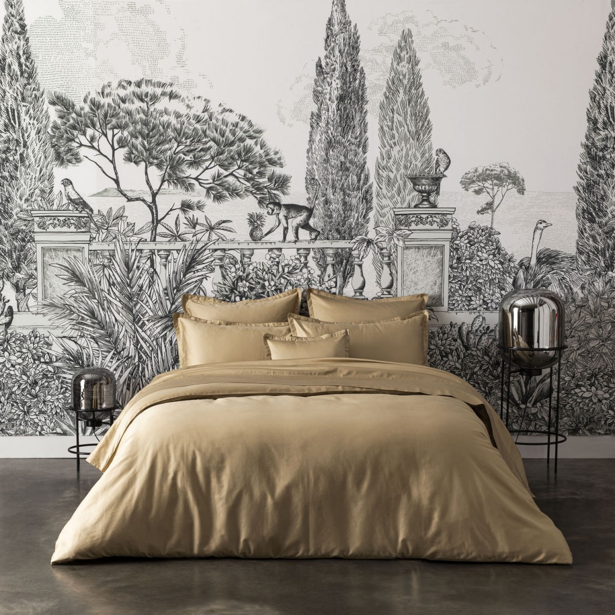 linge de lit luxe, parure de lit, qualité, haut de gamme, uni, beige