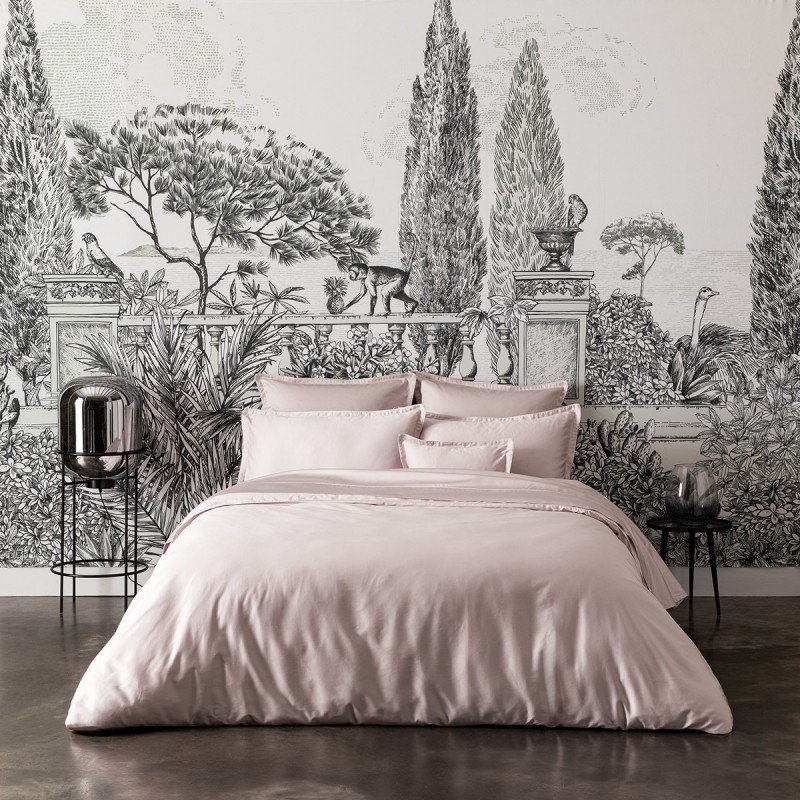 linge de lit de luxe, parure de lit, satin de coton, uni, rose, poudre