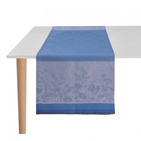 Chemin de table pur lin Instant Bucolique Bleuet, Le Jacquard Français