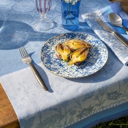 Chemin de table pur lin Instant Bucolique Bleuet, Le Jacquard Français