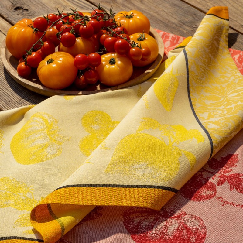 Torchons, cuisine, pur coton, design, legumes, jaune-le Jacquard