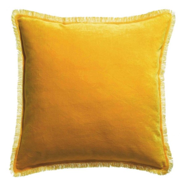 Coussin uni velours de coton/coton Fara Curry  45x45, Vivaraise