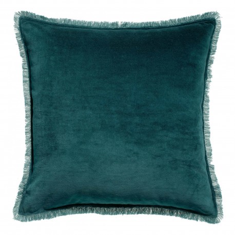 Coussin uni velours de coton/coton Fara Paon 45x45, Vivaraise